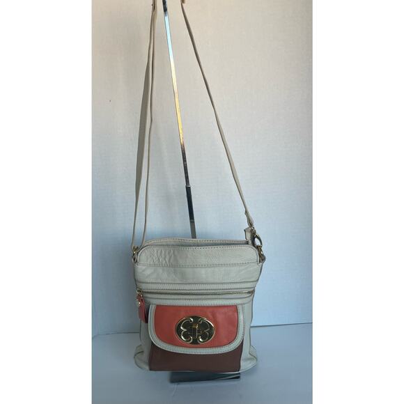 EMMA FOX Crossbody Pebble Cream Orange Pebble Leather Shoulder Bag Purse - Picture 1 of 15